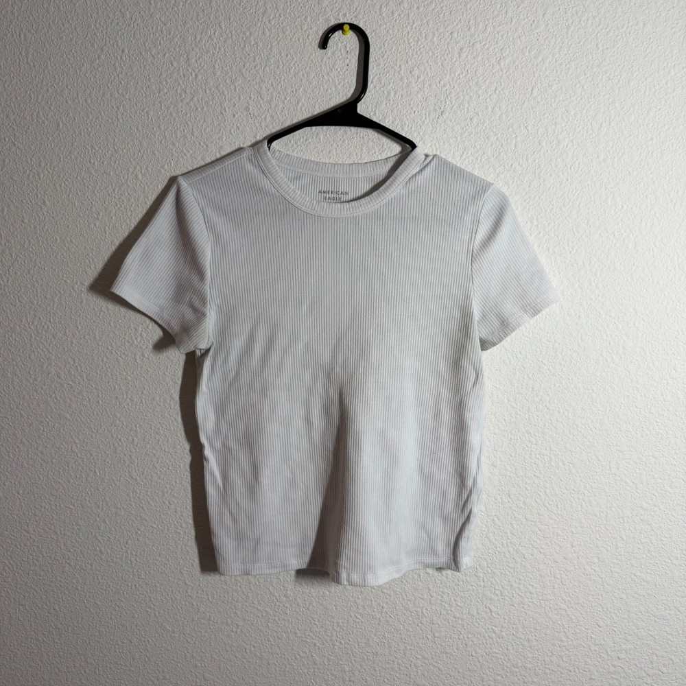 American Eagle Ribbed T Shirt Womens Large White Short Sleeve Casual Crew Neck